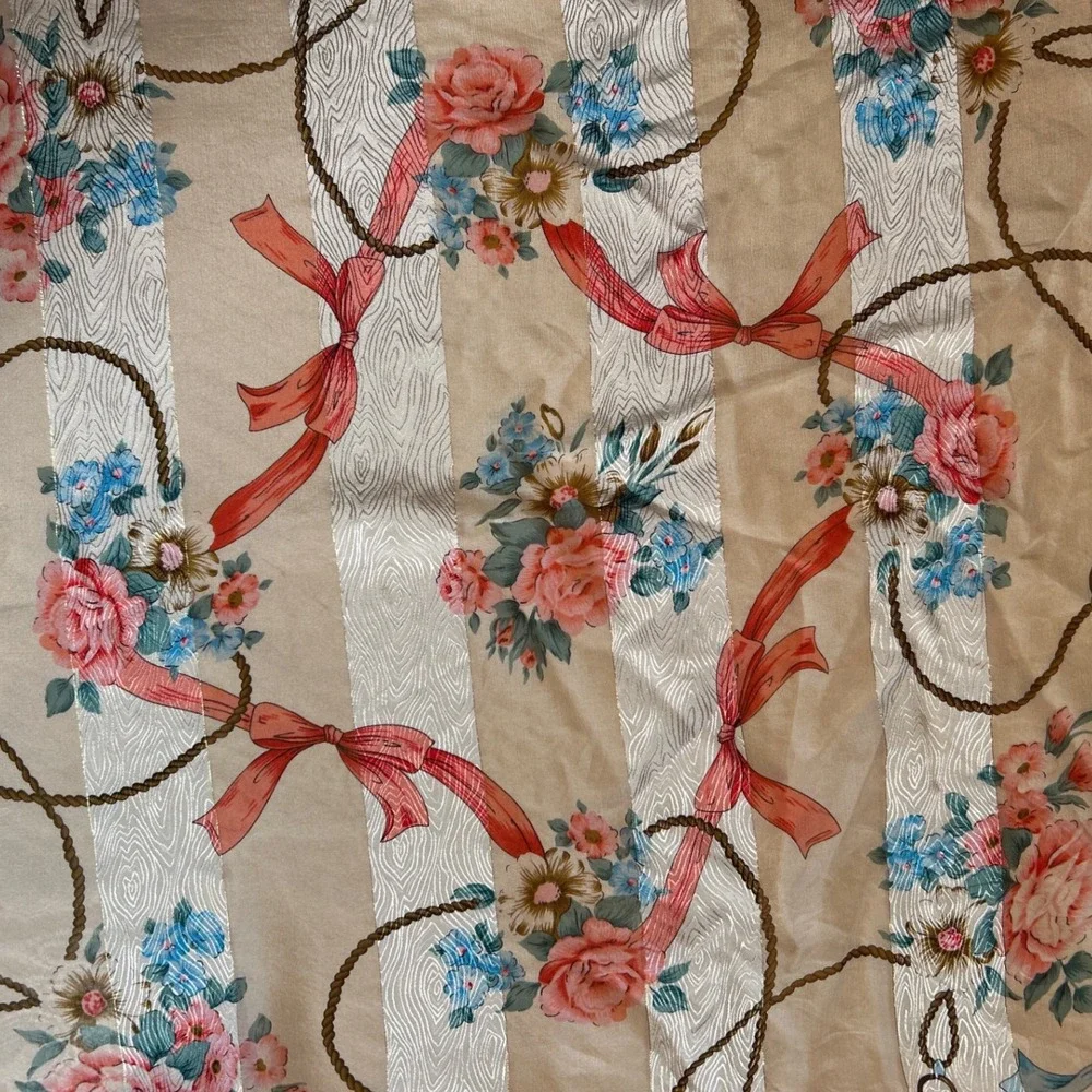 VTG Casca 100% Silk Floral Coquette Square Scarf Blue Pink Ivory 34